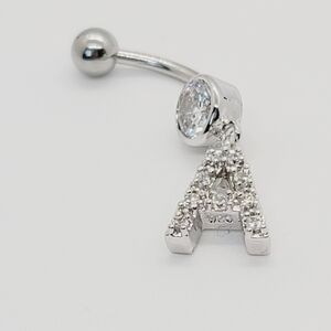 New 925 Sterling Silver Initial belly button ring "A"